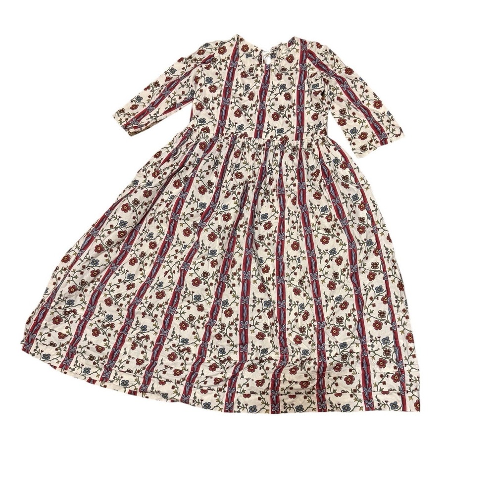 Colonial Williamsburg Reproduction Historical Dress Cream Floral Women's 7/8